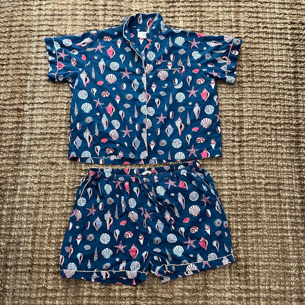 Printfresh Organic Cotton Seashell Pajama Set 4X Blue Lounge Set Short Sleeve